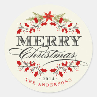 Vintage Holly Wreath Christmas Wreath Sticker