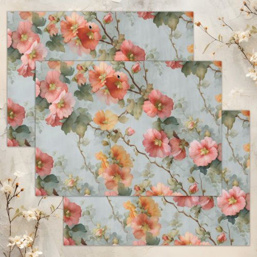 VINTAGE HOLLYHOCKS FLORAL DECOUPAGE TISSUE PAPER