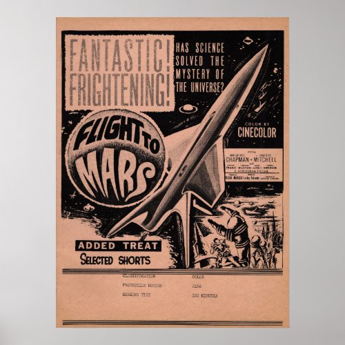 Vintage Hollywood Movie Poster Flight to Mars