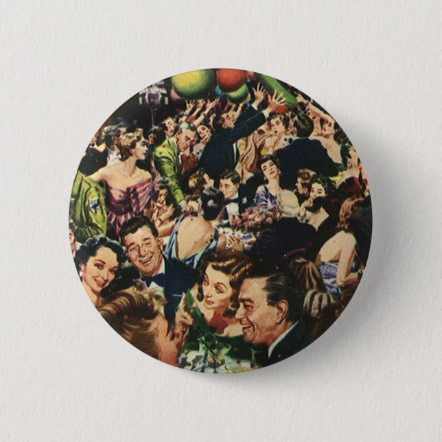 Vintage Hollywood Theme Fancy Party with Balloons Button (Front)