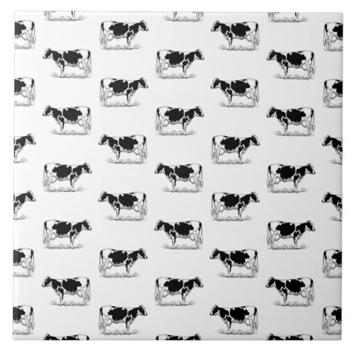 Vintage Holstein Cows CUSTOM BG COLOR Ceramic Tile