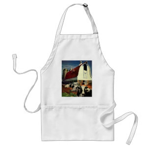 Vintage Holstein Milk Cows on Dairy Farm Business Adult Apron