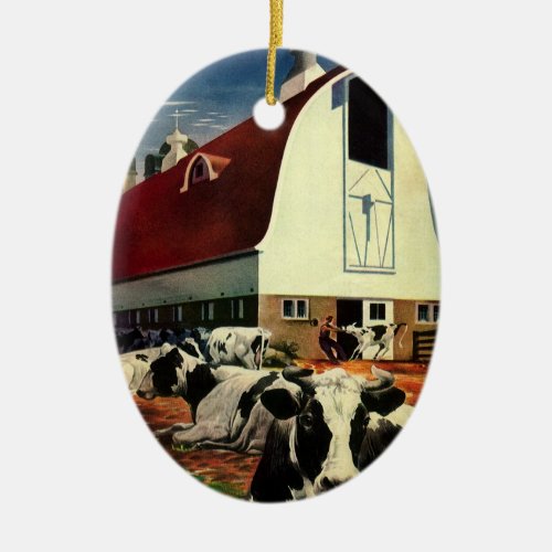 Vintage Holstein Milk Cows on Dairy Farm Business Ceramic Ornament