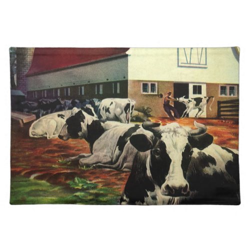 Vintage Holstein Milk Cows on Dairy Farm Business Cloth Placemat