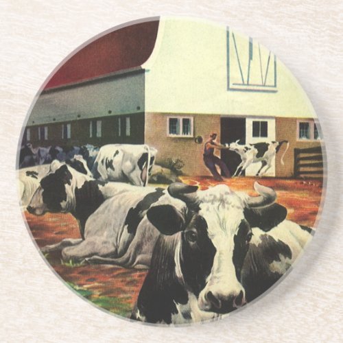 Vintage Holstein Milk Cows on Dairy Farm Business Coaster