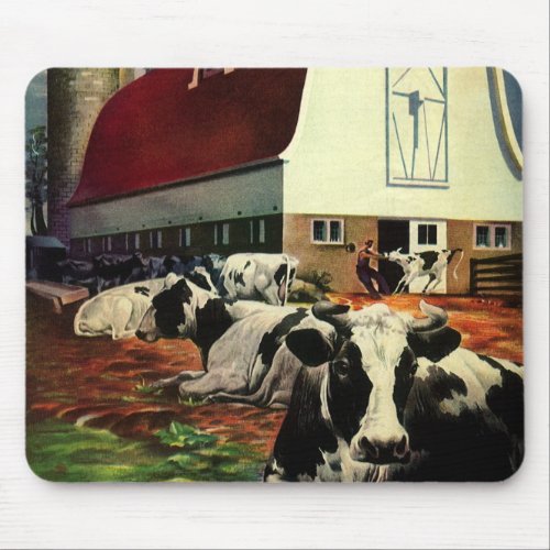 Vintage Holstein Milk Cows on Dairy Farm Business Mouse Pad