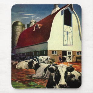 Vintage Holstein Milk Cows on Dairy Farm Business Mouse Pad