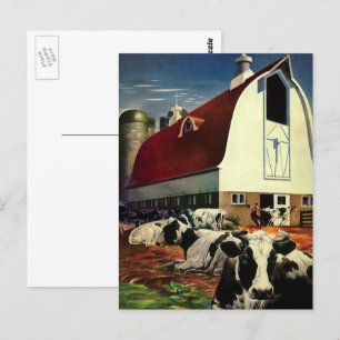 Vintage Holstein Milk Cows on Dairy Farm Business Postcard