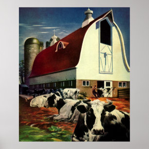 Vintage Holstein Milk Cows on Dairy Farm Business Poster