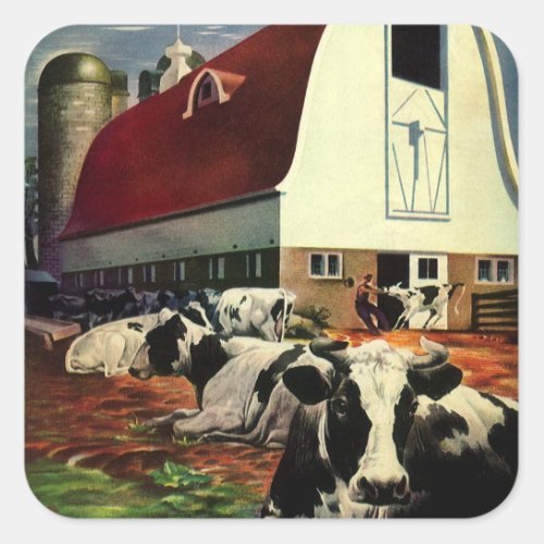 Vintage Holstein Milk Cows on Dairy Farm Business Square Sticker