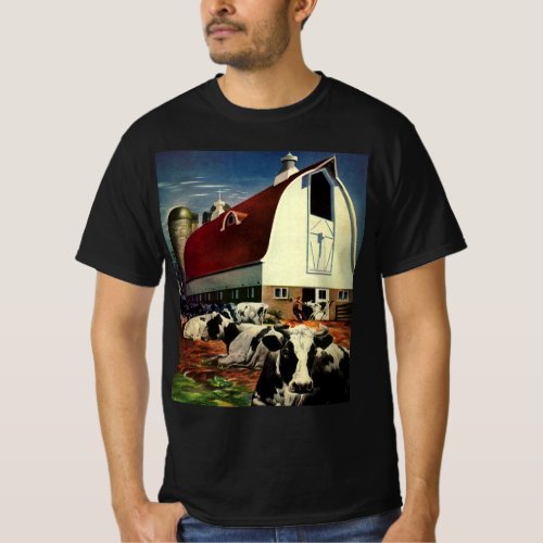 Vintage Holstein Milk Cows on Dairy Farm Business T_Shirt