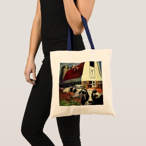 Vintage Holstein Milk Cows on Dairy Farm Business Tote Bag