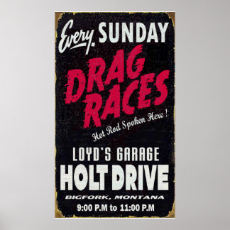 Vintage Holt Drive Drag Races distressed sign