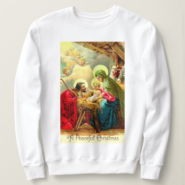 Vintage Holy Family Christmas Holiday Sweatshirt (Design Front)