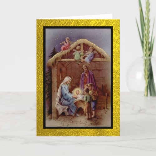 Vintage Holy Family with Angels and Children Holiday Card