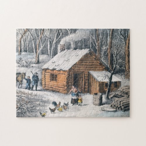 Vintage Home in The Wilderness Painting 1870 Jigsaw Puzzle