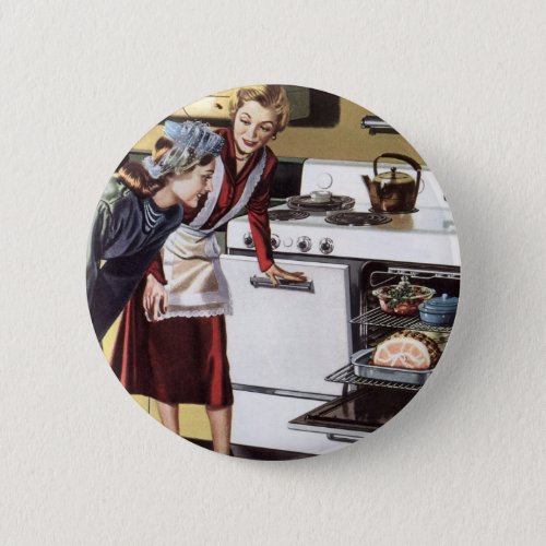 Vintage Home Interior Mom in the Kitchen Cooking Pinback Button