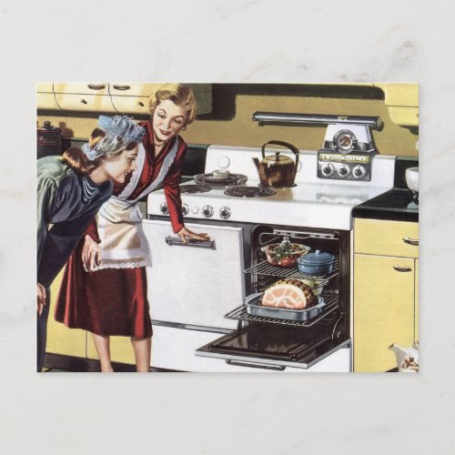 Vintage Home Interior Mom in the Kitchen Cooking Postcard