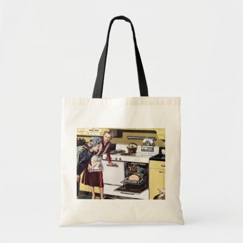 Vintage Home Interior Mom in the Kitchen Cooking Tote Bag