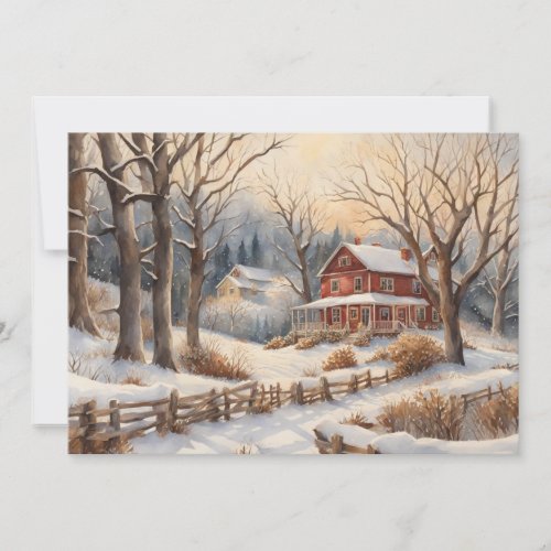 Vintage Home Snow Forest Winter Merry Christmas Holiday Card