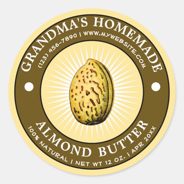 Vintage Homemade Almond Butter Label Template (Front)