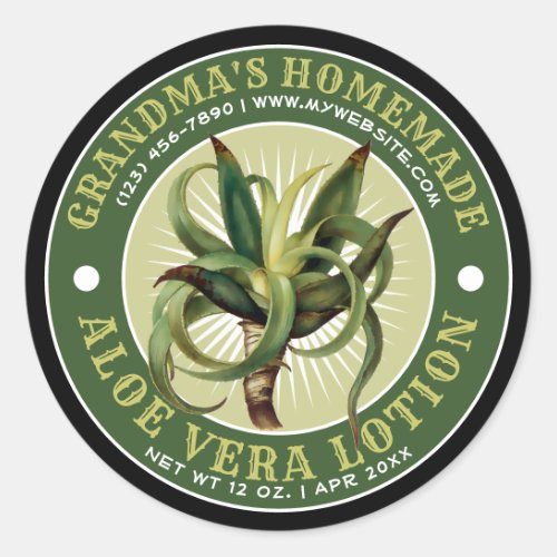 Vintage Homemade Aloe Vera Lotion Template Classic Round Sticker
