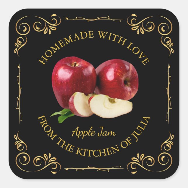 Vintage Homemade Apple Jam Square Label (Front)