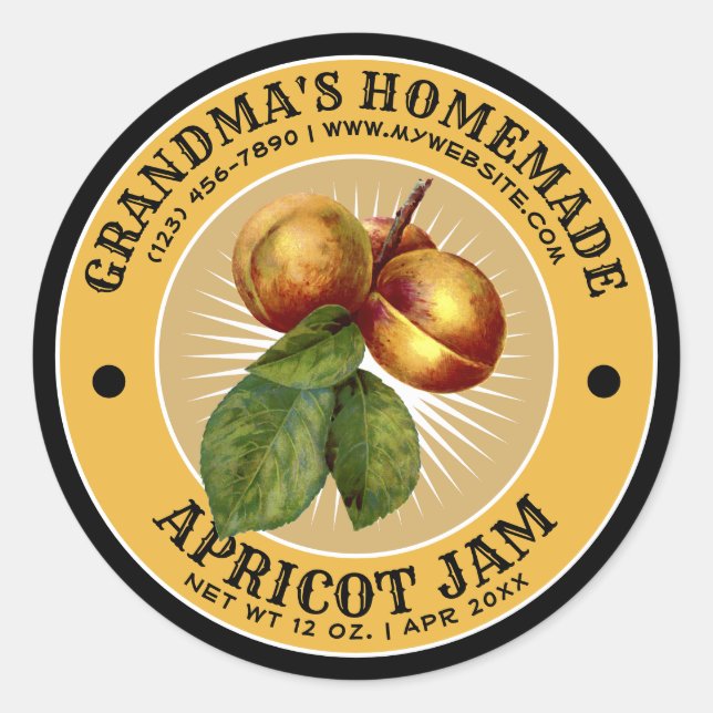 Vintage Homemade Apricot Jam Label Template (Front)