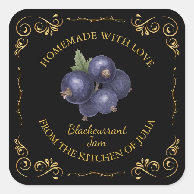 Vintage Homemade Blackcurrant Jam Square Label (Front)