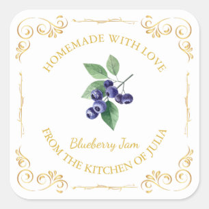 Vintage Homemade Blueberry Jam Square Label