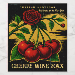 Vintage homemade cherry cordial shrub vinegar wine label