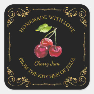 Vintage Homemade Cherry Jam Square Label