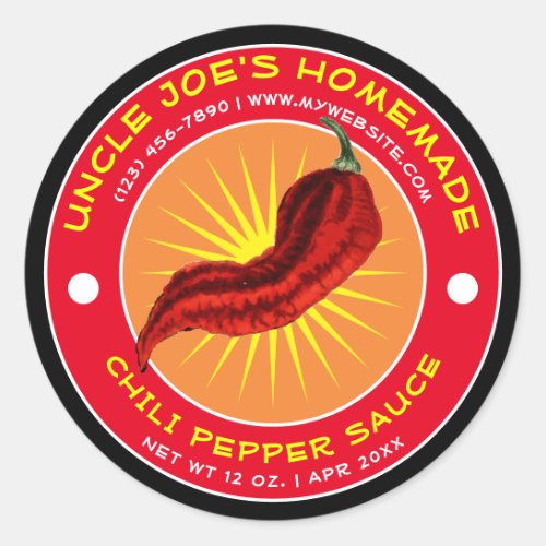 Vintage Homemade Chili Pepper Sauce Classic Round Sticker