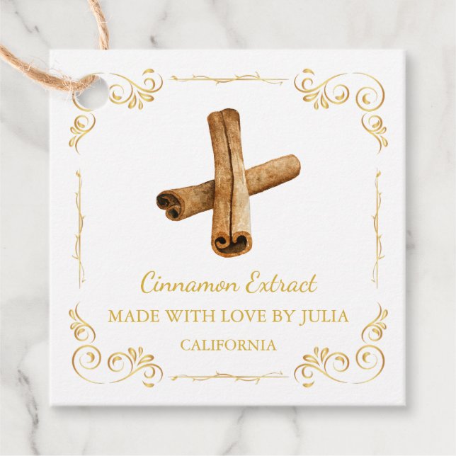 Vintage Homemade Cinnamon Extract Square Hang Tag (Front)