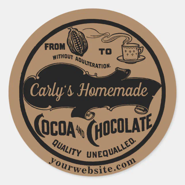 Vintage Homemade Cocoa & Chocolate Template Classic Round Sticker | Zazzle