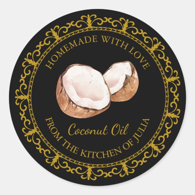 Vintage Homemade Coconut Oil Label l Black (Front)