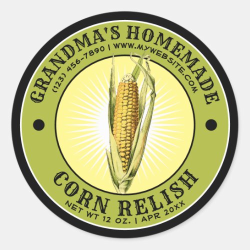 Vintage Homemade Corn Relish Template Classic Round Sticker