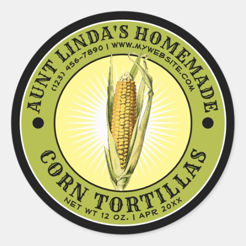 Vintage Homemade Corn Tortillas Template Classic Round Sticker