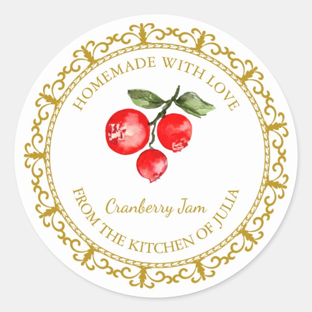 Vintage Homemade Cranberry Jam Label l White (Front)