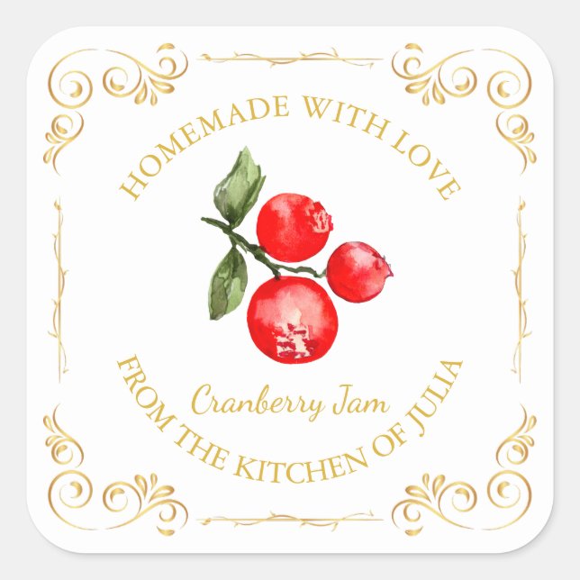 Vintage Homemade Cranberry Jam Square Label (Front)