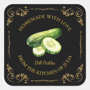 Vintage Homemade Cucumber Dill Pickle Square Label