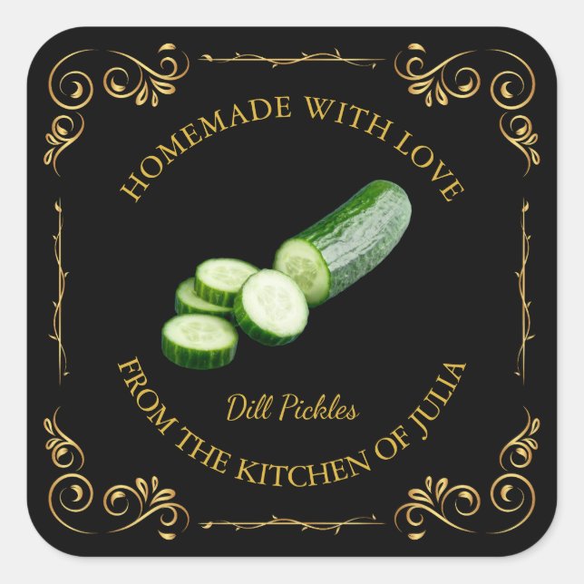 Vintage Homemade Cucumber Dill Pickle Square Label (Front)