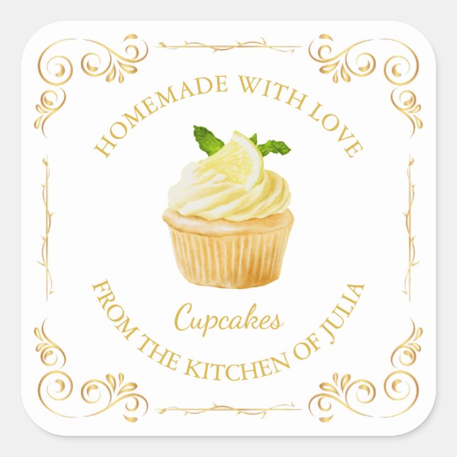 Vintage Homemade Cupcake Square Label (Front)