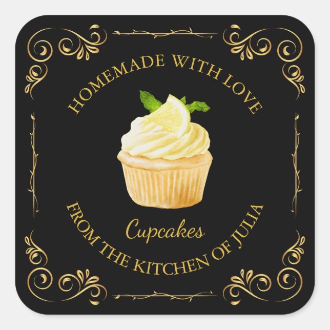 Vintage Homemade Cupcake Square Label (Front)