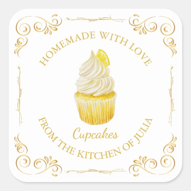 Vintage Homemade Cupcake Square Label (Front)