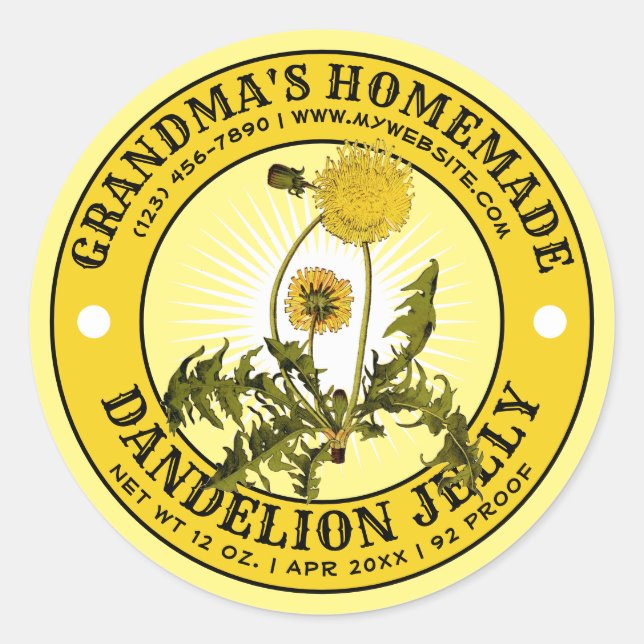 Vintage Homemade Dandelion Jelly Label Template (Front)