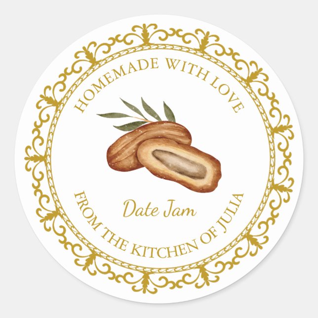 Vintage Homemade Date Fruit Jam Label l White  (Front)