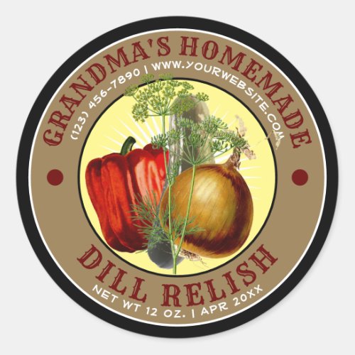 Vintage Homemade Dill Relish Template Classic Round Sticker