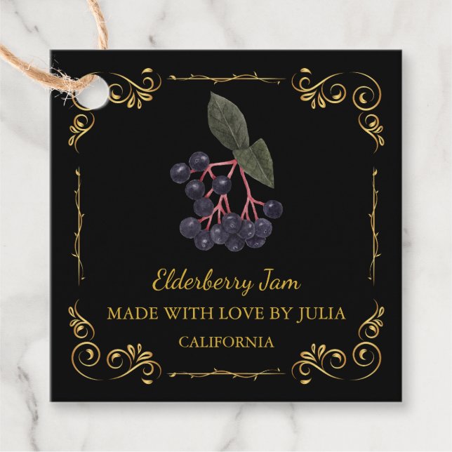 Vintage Homemade Elderberry Jam Square Hang Tag (Front)