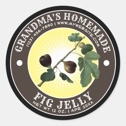 Vintage Homemade Fig Jelly Template Classic Round Sticker